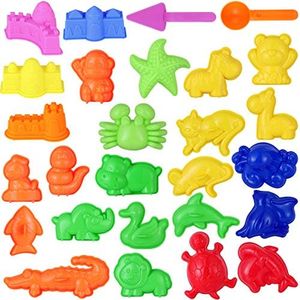 TOYANDONA Outils de Moules à Sable Mini Jouets de Bac à Sable 27Pcs Ensemble D'activités de Moule avec Château Fruits Océan Et Animaux Compatible avec n'importe Quel Sable de Moulage