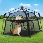 Rywell 2-Tier Catio Outdoor Cat Enclosure, 44x44x37in Pop Up Catio with Windows, Weatherproof Sunshade, Foldable Outdoor Cat Enclosure for Patio, Balcony(Within Carry Bag & Ground Stakes)