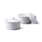 WM Bartleet & Sons 1750 TSET35 Set of 2 Traditional Porcelain Ramekins 7.5cm Diameter with lids – White