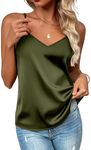 Zeagoo Silk Tank Tops for Women 2024 V Neck Adjustable Spaghetti Strap Satin Camisole Sleeveless Basic Blouse Army Green