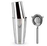 Rudra Exports Cocktail shakers French Stainless Steel Boston Shaker Bar Strainer Martini Drink Mixer - Professional barware Bartender Tool - for Alcohol Drinks