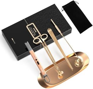 RONXS 5 in 1 Candle Accessory Set, Candle Wick Trimmer Cutter, Candle Electric Lighter, Candle Snuffer Extinguisher, Wick Dipper，Storage Tray Plate for Candle Lovers, Gift for Her (Champagne)