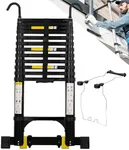 Wolec Telescoping Ladder&Ladder Stabilizer, 20.3 FT Aluminum Portable Extension Ladder w/Hooks, Stabilizers& Wheels, Heavy Duty 330lbs Max Capacity -Black