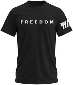 Freedom Shirt – Simple Freedom Text with Flag on Sleeves T Shirt for Men & Women Patriotic Men's Tshirts Graphic Tee Black 5X-Large