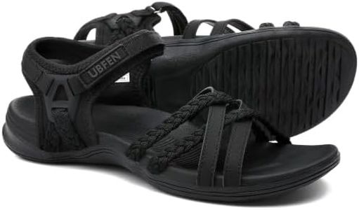 UBFEN Womens Hiking Sandals with Comfortable Arch Support A Black