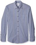 Amazon Essentials Men's Slim-Fit Long-Sleeve Gingham Casual Poplin Shirt, Blue/Black Gingham, Medium