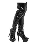 Womens Ladies Sexy Thigh HIGH Kinky Fetish Over The Knee Platform Stiletto Heel Side Zip Boots Size 3 4 5 6 7 8 (8 UK, Black Patent)