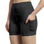 Mehrang High Waist Workout Shorts for Women, Midnight Sky, Bike Shorts with Elastic Waistband and Pockets, (M, Black)