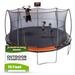 JumpKing 15 ft. Trampoline 7 Legs/ 7 Poles with Safety Enclosure System & Bonus Basketball Hoop, 300 lb. Weight Limit, ASTM, CPSIA Compliant, Black/Orange, (JK157P3UBHC2)