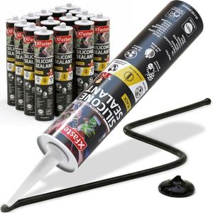 XFasten Black Silicone Caulk 10.1oz (16-Pack 161.6oz Total) Odorless 100% Silicone Black Caulking Waterproof for RV Sealant and Caulking RTV, Marine Aquarium and High Temp Silicone Outdoor Indoor Use