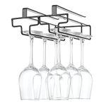 Wine Glass Rack Under Cabinet Drilling Free No Screw Steamware Holder Under Shelf Metal Wine Glasses Holders 304 Stainless Steel Hanger Storage Organizer Hanging Glass Fit for Bar Kitchen 2 Rows Black