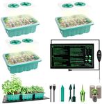 LAWNFUL Illuminated Seed Starter Kit: 60 Peat Pellets + 10''x20'' Plant Heating Mat + 3 Pack Germination Trays with Grow Light & Humidity Dome + 80 Plant Labels + Gardening Tools