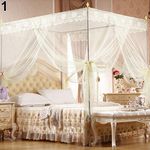 Brussels08 Romantic Princess Lace Canopy Mosquito Net No Frame Mosquito Bed Canopy Net 4 Corner Square Princess Fly Screen Tent for Adults &Girls Boys Twin Full Queen King Bed Beige Full