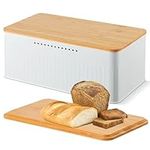 Widousy Bread Bin with Bamboo Cutting Board Lid, Multifunctional Food Storage Containers Bread Holder Bin for Kitchen Countertop Storage Organizer (White)