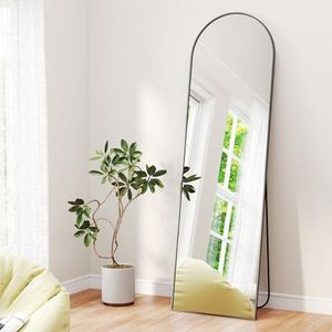 Yezi Full Length Mirror Arched,Floor or Wall Mount, Shatterproof 3.5mm Tempered Glass, Minimalist Leaning Mirror with Aluminum Frame, for Bedroom, Living Room, 165x60cm,Black