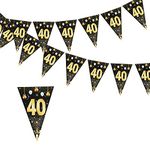 LOPOTIN 24Pcs Happy 40th Birthday Banner Bunting Flags 40th Birthday Party Decorations Pennant Banner Triangle Flag Banners Gold Black 40 Anniversary Party Decoration Supplies for Men Womwen 26 Inch