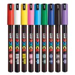 Posca PC-1MR Ultra-Fine Tip 9 Standard Acrylic Paint Marker Pens, Standard Colours, For All Surfaces (Pack of 9 Pens)