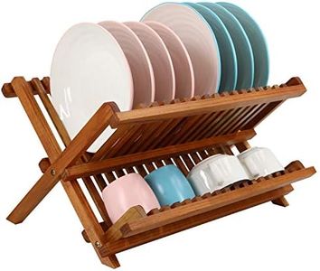 Utoplike Teak Dish Drainer Rack Collapsible 2 Tier Dish Rack Dish Drying Rack Foldable Plate Organizer Holder for Kitchen Compact