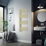 Warmehaus 1200 x 600mm Brushed Brass Flat Designer Heated Towel Rail Radiator - Best for any Bathroom & Kitchen - D Shape Bars