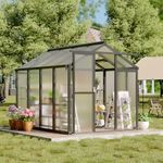 6x8 FT Greenhouse for Outdoors, Polycarbonate Greenhouse with Roof Vent, Push-Pull Lockable Door, Aluminum Large Walk-in Greenhouse for Outside Garden Backyard, Patio, Lawn, Black