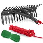 YIVIKPE Pond Rake, Weed Removal Tool, Steel Blades 24 inch Aquatic Weed Rake, Double Sided Lake Weed Cutter, Clean Aquatic Weeds Muck Silt Lake Rakes, Lake Weed Rake with 30ft Thicker Rope, Black.