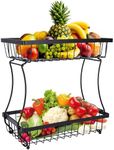 Regal Trunk 2 Tier Fruit Baskets for Kitchen Countertop -12.1''x11.8''x7.2''Stylish Kitchen Organizer in Space-Saving Steel Design - Display Stand for Fresh Fruits, Vegetables, and Snacks - Black