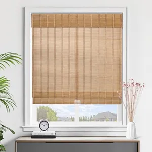 EVOZEN No Drill Custom Cordless Bamboo Blinds, Bamboo Roman Blinds Shades for Indoor Windows, Light Filtering, Easy to Install for Home & Patio