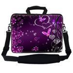 Meffort Inc 17 17.3 inch Neoprene Laptop Bag Sleeve with Extra Side Pocket, Soft Carrying Handle & Removable Shoulder Strap for 16" to 17.3" Size Notebook Computer - Heart Butterfly Design