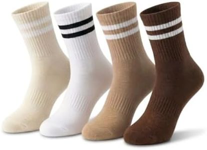 Forever Bambe - Retro Mini Crew Socks for Women Soft Terrycloth Cushioned Bottom Striped Socks, Retro Athletic Quarter Calf Gym Sock (4-Pack)