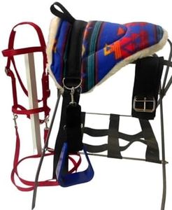 Party Ponies Miniature Horse/SM Pony Childrens Complete Bareback Saddle PAD Set - Southwest Blue, RED, Turq - BITLESS Bridle