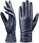 Womens Winter Leather Touchscreen Texting Warm Driving Lambskin Pure Genuine leather Gloves (Navy, S)