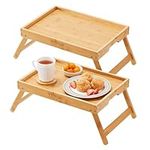 VEVOR 2-Pack Bed Tray Table with Foldable Legs, Bamboo Breakfast Tray for Sofa, Bed, Eating, Snacking, and Working, Folding Serving Laptop Desk Tray, Portable Food Snack Platter for Picnic, 15.7"x11"