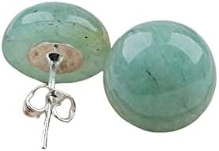 Handmade Natural Green Jade 12mm Large Earring Studs for Women for Men Graduation Gift for Back to School, Teachers, August Birthday Anniversary(A Pair of Studs, Lighter Green, 12mm Semi-circle)