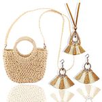 JeVenis Set of 3 Bohemian Straw Bags Beach Purse Bohemian Earrings Accessories Rattan Bag Bamboo Bags Beach Party Outfit Accessories Gift for Women