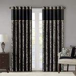 Madison Park Aubrey 2 Panel Curtain Faux Silk Paisley Jacquard, Rod Pocket Curtain For Living Room, Kitchen, Room Darkening Window Drape for Bedroom and Dorm, 2-PK 50x95, Black