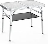 Sportneer Aluminium Camping Table, Sportneer Adjustable Height Small Folding Table With Mesh Layer Portable Camp Tables With Aluminum Legs For Outdoor Camp Picnic Beach Bbq Cooking, White