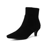 Hello Shero Pointed Toe Mid Kitten Heel Booties for Women Side Zipper Short Ankle Boots Suede Casual Dress Shoes Fall Winter, Black, 11