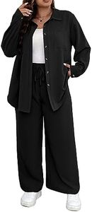 Floerns Women's 2 Piece Outfits Slit Hem Longline Blouse and Wide Leg Pants Set Black Jade 2XL