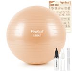 PhysKcal 65cm Beige Gym Ball - Exercise Swiss Ball for Fitness, Yoga, Pilates, Pregnancy - Anti Burst, Balance & Stability - Includes Quick Pump