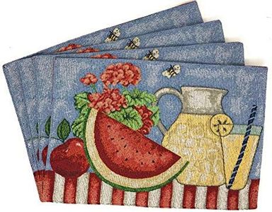 Tache Fruity Drinks Colorful Watermelon Lemonade Decorative Spring Summer Light Blue Woven Tapestry Placemats Set of 4, 13x19”