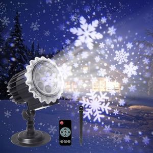 ROVLAK Projecteur Noel Exterieur, Projecteur Flocon Neige Lumiere Noel Exterieur à Haute Luminosité avec Telecommande, Decoration Noel Interieure Exterieure Etanche IP65 pour Noel Fete Jardin Hiver