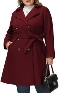 Hanna Nikole Women Plus Size Double Breasted Wool Pea Coat Notch Lapel Trench Coats Mid Long Winter Outerwear with Belt