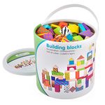 New Classic Toys 10813 Wooden Fantasy Building Blocks in Drum Educational Perception Toy for Preschool Age Toddlers Boys Girls, 100 Pieces Colored