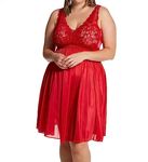 Shadowline Women's Plus-Size Silhouette Lace Bodice Sleeveless Waltz Gown, Red, 3X