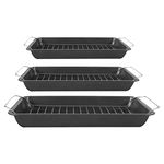 Roasting Tray with Rack Carbon Steel with a Non Stick Coating - baking trays for oven - Handles Cooking Set - Oven Dish - Bakeware - Non Stick Baking - Pack of 3