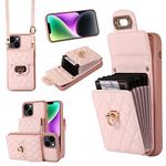 Asuwish Phone Case for iPhone 15 6.1 inch Wallet Cover with Credit Card Holder Shoulder Crossbody Strap Long Lanyard Leather Cell Accessories iPhone15 5G i i-Phone i15 15Case Women Girls Rose Gold