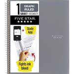 Five Star Spiral Notebook + Study App, 1 Subject, Graph Ruled Paper, Fights Ink Bleed, Water Resistant Cover, 8-1/2" x 11", 100 Sheets, Gray (620000AA3)