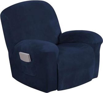 Turquoize Velvet Recliner Covers with Pocket Recliner Chair Cover Stretch Recliner Slipcovers 1 Piece Velvet Recliner Furniture Cover/Protector for Recliner with Elastic Bottom (Recliner, Navy)