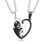 2 Pcs Matching Heart Necklaces Stainless Steel Friendship Necklace Cute Cat Heart Necklace Yin Yang Necklace for Couple Friends