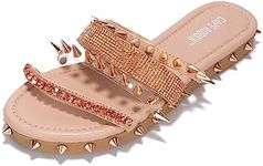 Cape Robbin Xtreme Studded Womens Sandals - Fashion Slides for Women with Spikes - Comfortable Slip-On Flat Sandals for Women - Summer Sandals for Women 2024 - Nude Size 6